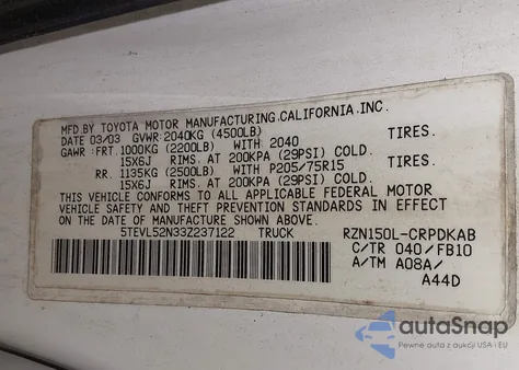 2003 Toyota Tacoma из США, поврежденный, VIN 5TEVL52N33Z237122